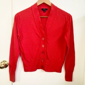 J. Crew Cotton-Viscose Blend Cardigan Red Button-Down V-Neck Sweater